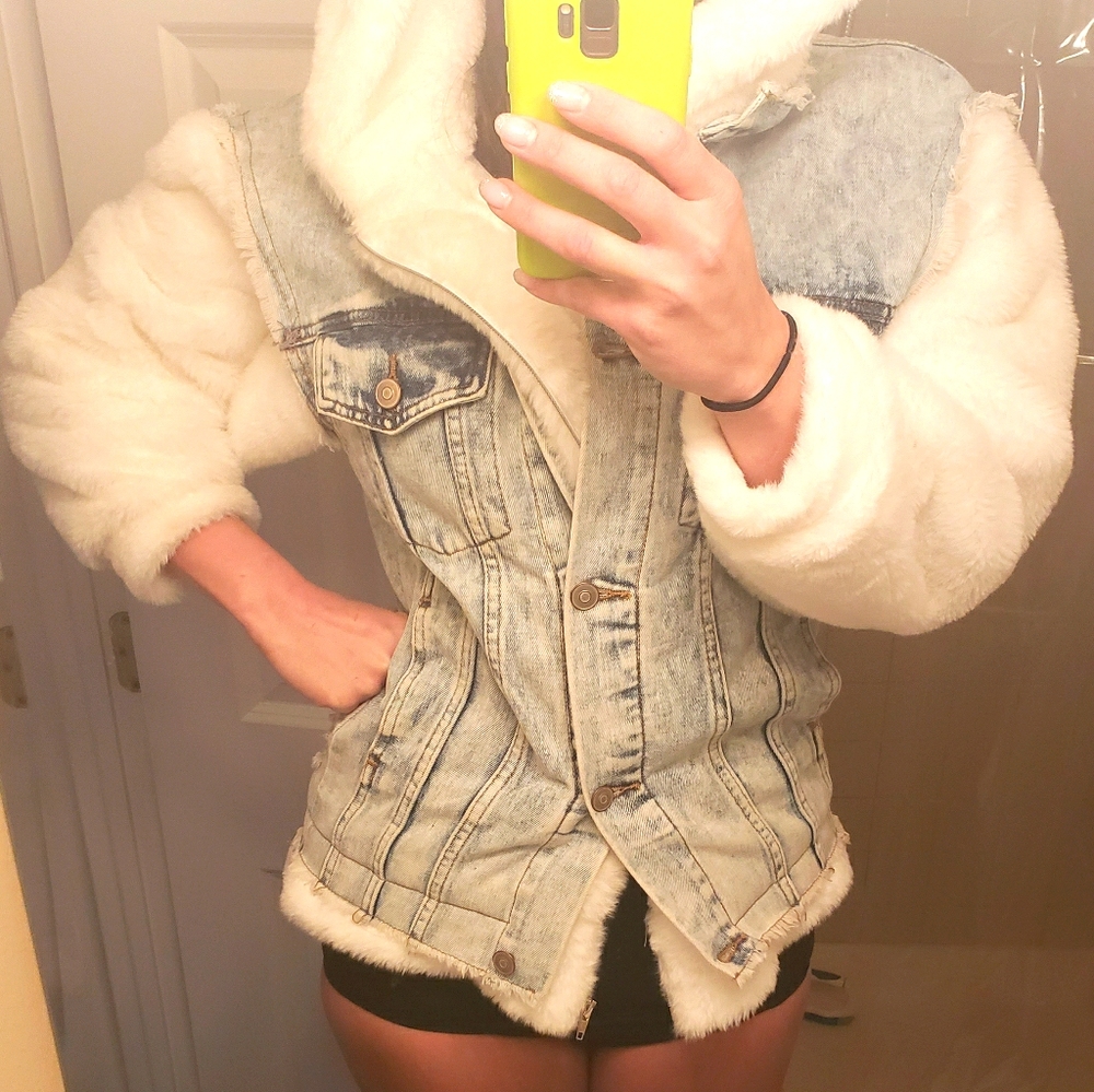 Free people styled jean, faux fur jacket